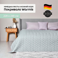 Покривало на ліжко 220х240 см Warmis двостороннє, міцне стьобання тканини, антиалергенне волоконо м’ятне/сіре