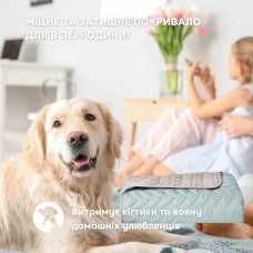 Покривало на ліжко 220х240 см Warmis двостороннє, міцне стьобання тканини, антиалергенне волоконо м’ятне/сіре