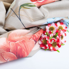 Тканина бавовна сатин для постільної білизни, натуральна тканина, постільна білизна, 120 г/м2 ВТ-273A квіти беж