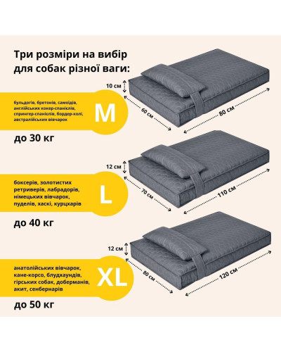 Лежанка матрац 60х80х10 см лежак для домашніх тварин розмір M з чохлом на блискавці та подушкою для собак