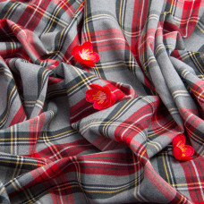 Тканина костюмна Клітина, 148 см, 265 г/м2, Клітка, Шотландка, костюмка сіро червона