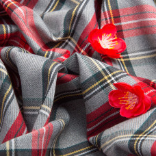 Тканина костюмна Клітина, 148 см, 265 г/м2, Клітка, Шотландка, костюмка сіро червона