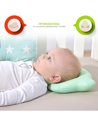 Подушка дитяча ортопедична Ведмедик ТM PAPAELLA для немовлят 20х27х5 см м'ята