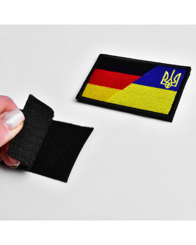 Шеврон на липучці Флаг Німеччини та України, Німеччина, ФРГ, вишитий патч нашивка