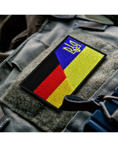 Шеврон на липучці Флаг Німеччини та України, Німеччина, ФРГ, вишитий патч нашивка