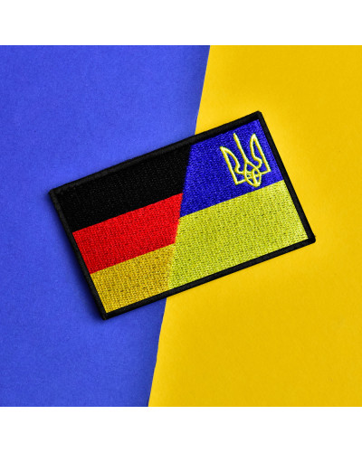 Шеврон на липучці Флаг Німеччини та України, Німеччина, ФРГ, вишитий патч нашивка