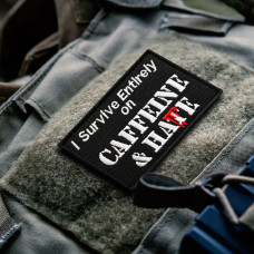 Набір шевронів 2 шт "Survive Entirely On Caffeine&Hate" 5×8 см вишитий патч на липучці