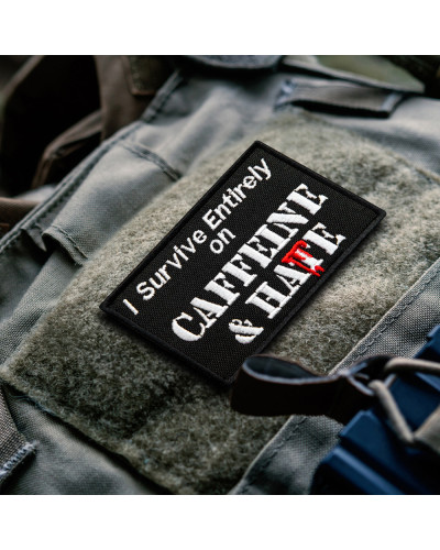 Набір шевронів 2 шт "Survive Entirely On Caffeine&Hate" 5×8 см вишитий патч на липучці