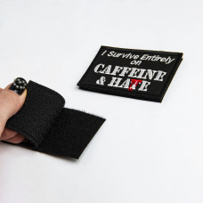 Набір шевронів 2 шт "Survive Entirely On Caffeine&Hate" 5×8 см вишитий патч на липучці