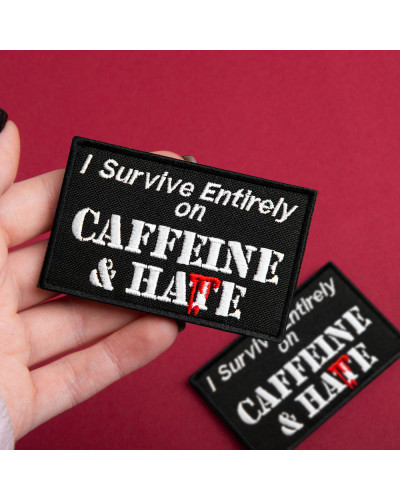 Набір шевронів 2 шт "Survive Entirely On Caffeine&Hate" 5×8 см вишитий патч на липучці