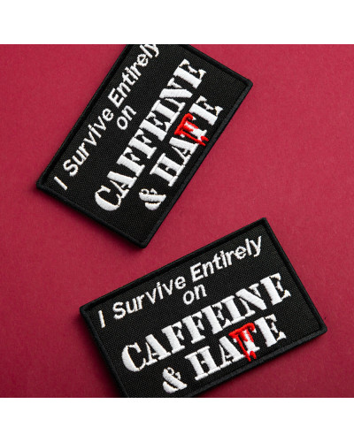 Набір шевронів 2 шт "Survive Entirely On Caffeine&Hate" 5×8 см вишитий патч на липучці