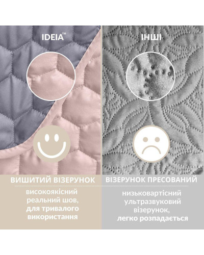 Покривало на ліжко 220х240 см і 2 шт подушка декор із вишивкою IDEIA двостороннє, міцне стьобання тканини