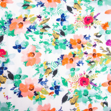 Тканина штапель твіл принт, 140 см, для платтів, блузок, спідниць V-1/1 квіти корал