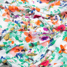 Тканина штапель твіл принт, 140 см, для платтів, блузок, спідниць V-1/1 квіти корал