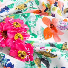 Тканина штапель твіл принт, 140 см, для платтів, блузок, спідниць V-1/1 квіти корал