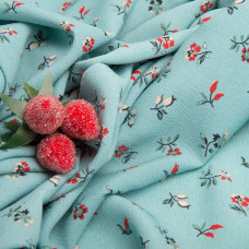 Тканина плательна креп 150 см 110 г/м2 легка, для платтів, спідниць, штанів, аксесуарів квіточки бірюза