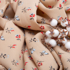 Тканина плательна креп 150 см 110 г/м2 легка, для платтів, спідниць, штанів, аксесуарів квіточки беж