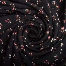 Тканина плательна креп 150 см 110 г/м2 легка, для суконь, спідниць, штанів, аксесуарів квіточки чорна