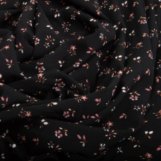 Тканина плательна креп 150 см 110 г/м2 легка, для суконь, спідниць, штанів, аксесуарів квіточки чорна