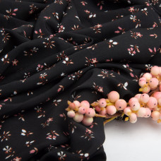 Тканина плательна креп 150 см 110 г/м2 легка, для суконь, спідниць, штанів, аксесуарів квіточки чорна