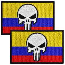 Набір шевронів 2 шт. на липучці Череп Карателя на Прапорі Колумбії 5х8 см, прапор Колумбії, вишитий патч нашивка