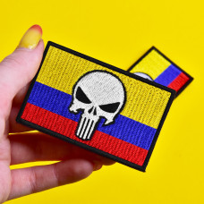 Набір шевронів 2 шт. на липучці Череп Карателя на Прапорі Колумбії 5х8 см, прапор Колумбії, вишитий патч нашивка