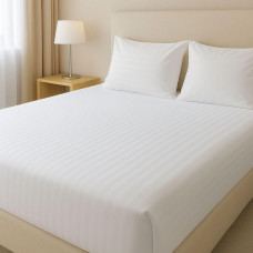 Простирадло євро 220х230 см сатин IDEIA, бавовна, для готелів і дому, жакард білій в смужку