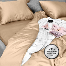 Комплект постільної білизни IDEIA євро 200х220 сатин бавовна преміум беж