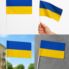 Прапор України 24х16 см на паличці маленька тканина габардин жовто-синій