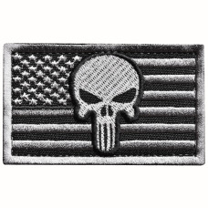 Шеврон із липучкою Флаг США Череп Каратель сірий 5х8 см вишитий патч нашивка