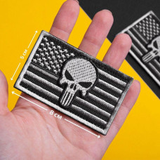 Шеврон із липучкою Флаг США Череп Каратель сірий 5х8 см вишитий патч нашивка