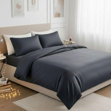 Комплект постільної білизни IDEIA євро 200х220 см, сатин, 100% бавовна, преміум, темно-сірий