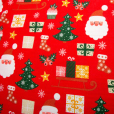 Тканина фланель бавовна 240 см 155 г/м2, дитячий принт, м'яка тканина для постільної білизни, пелюшка Санта на червоному