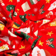 Тканина фланель бавовна 240 см 155 г/м2, дитячий принт, м'яка тканина для постільної білизни, пелюшка Санта на червоному