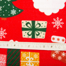 Тканина фланель бавовна 240 см 155 г/м2, дитячий принт, м'яка тканина для постільної білизни, пелюшка Санта на червоному