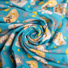 Тканина фланель бавовна 240 см 155 г/м2, дитячий принт, м'яка тканина для постільної білизни, пелюшка Звірята на блакитному