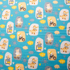 Тканина фланель бавовна 240 см 155 г/м2, дитячий принт, м'яка тканина для постільної білизни, пелюшка Звірята на блакитному