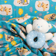 Тканина фланель бавовна 240 см 155 г/м2, дитячий принт, м'яка тканина для постільної білизни, пелюшка Звірята на блакитному