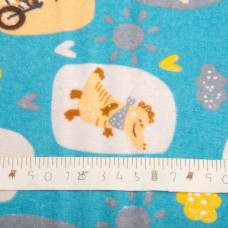 Тканина фланель бавовна 240 см 155 г/м2, дитячий принт, м'яка тканина для постільної білизни, пелюшка Звірята на блакитному