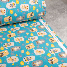 Тканина фланель бавовна 240 см 155 г/м2, дитячий принт, м'яка тканина для постільної білизни, пелюшка Звірята на блакитному