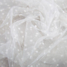 Тканина фатин декорувальна 26 г/м2 150 см у горошок для суконь, декору та аксесуарів молоко