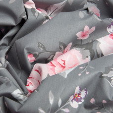 Тканина бязь ранфорс для постільної білизни, бавовна, 130 г/м2, 240 см 24954 троянди на сірому