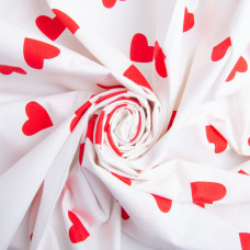 Тканина бязь ранфорс для постільної білизни, бавовна, 130 гр/м2, 240 см 1140 Серденько червоне на білому