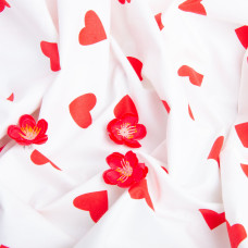 Тканина бязь ранфорс для постільної білизни, бавовна, 130 гр/м2, 240 см 1140 Серденько червоне на білому