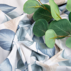 Тканина бязь ранфорс для постільної білизни, бавовна, 130 гр/м2, 240 см 10.29034/25 Листя денім