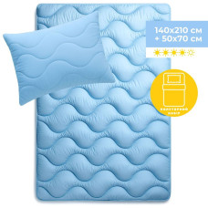 Набір постільний NordicBlue полуторний IDEIA ковдра 140х210 та подушка 50х70 блакитний антиалергенний, штучний пух