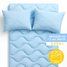 Набір постільний NordicBlue євро IDEIA ковдра 200х220 та 2 шт подушка 50х70 блакитний антиалергенний, штучний пух