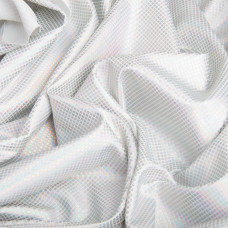 Тканина трикотаж Голограма 200 г/м2 блискуча, еластична для вечірніх вбрань, карнавальних костюмів, аксесуарів біла