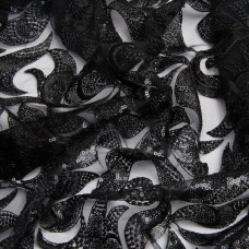 Тканина гіпюр, ошатна тканина, тканина для вечірніх платтів, мереживна тканина чорна