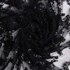 Тканина гіпюр бісер, ошатна тканина, тканина для вечірніх платтів, блискуча тканина чорна